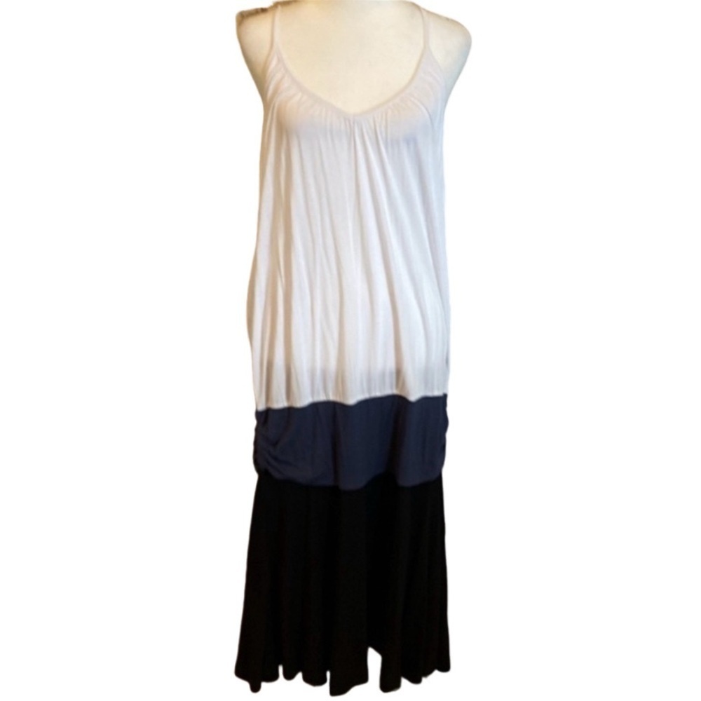 Lascana color block adjustable spaghetti strap dress. Size 14. Black,blue,white.